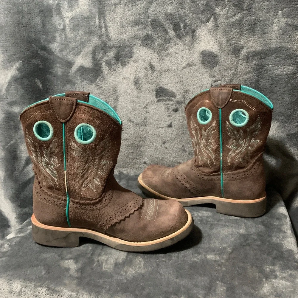 Ariat Western Boots Kids Size 2 10042537 Brown Turquoise Suede Cowgirl Rodeo